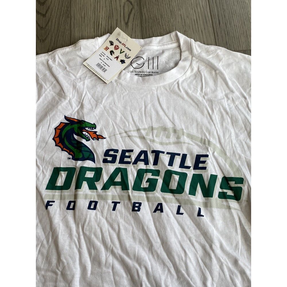Seattle‎ Dragons Football XFL Men's T-Shirt Size Small White Official Logo
